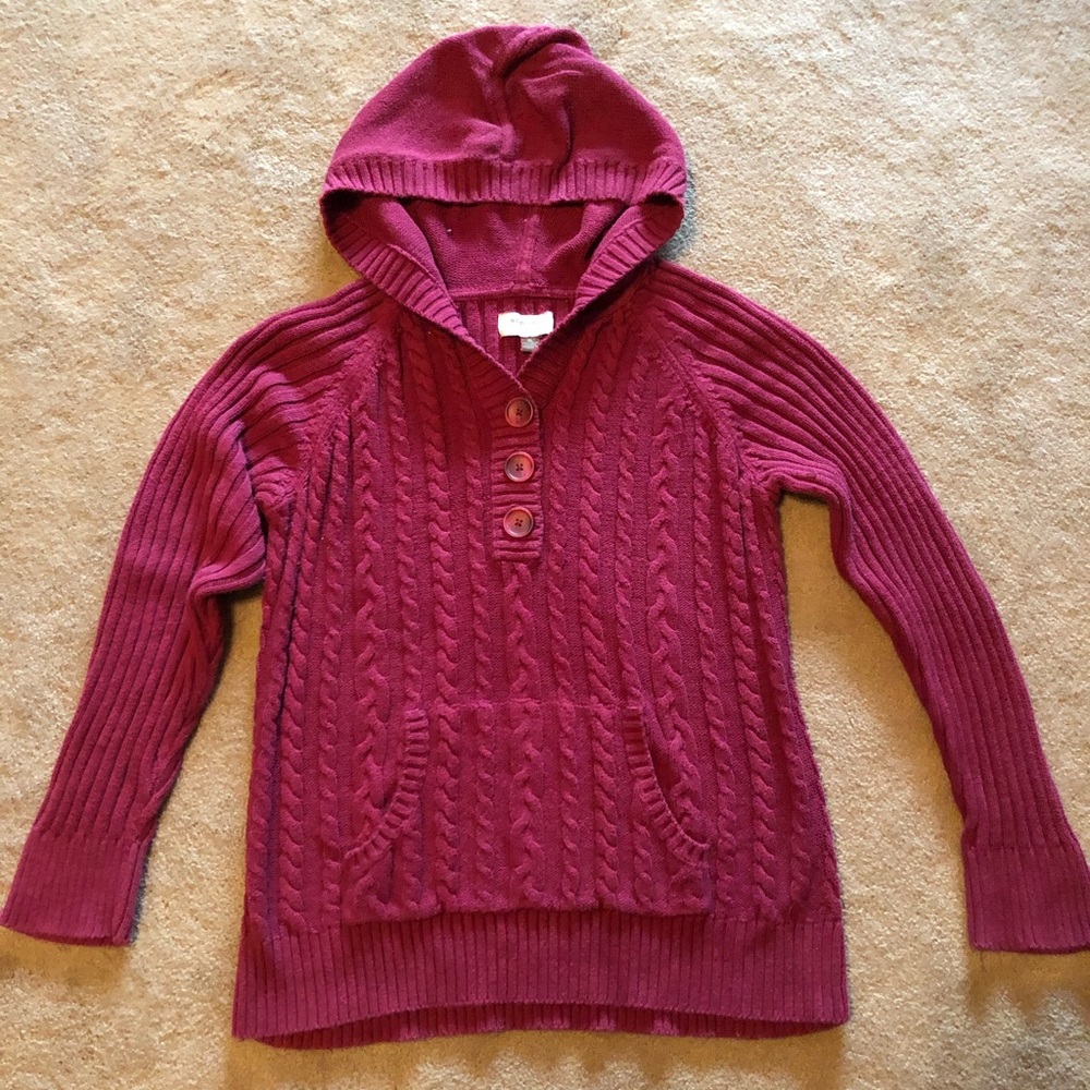 Cable kit hooded sweater pockets red XL